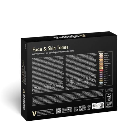 Vallejo - Face & Skin Tones Acrylic Paint Set | Model Color | Figure Color Series Historical Miniature Kit to Achieve Historical Accuracy with Artist-Grade Pigments | 16 Bottles x 18 ml (0.60 fl.oz.)