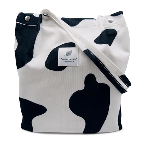 Aphoraeny Corduroy Tote Bag for Women Cute Totes Shoulder Bag with Inner Pocket for Work Beach Shopping Travel Grocery - color: Cow