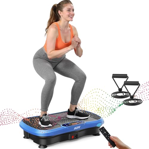 AXV Vibration Plate Fitness Platform Exercise Machine Body Vibrating Board | Curved Design Powerful 200W Bluetooth Oscillating Shake Plate for Lymphatic Drainage Recovery Whole Body Toning With Handles - color: SLIM.BLUE