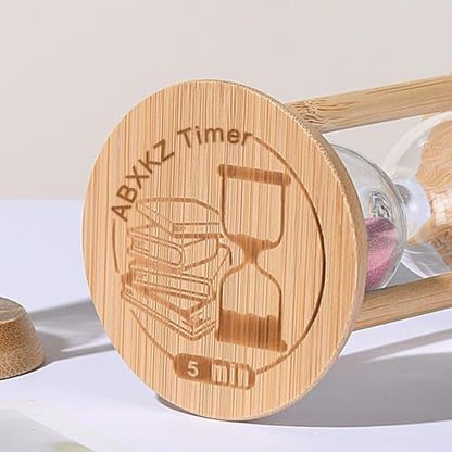 Wood Sand Timer, 5 Minute Hourglass,Bamboo Sandglass Timer 5 Min,Pink Sand Watch for Speed Reading Timer,Baking,Game,
