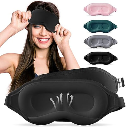 Audree Eye Mask for Sleeping - 3D Contoured 100% Sleep Mask Light Blocking | Eyemask for Women and Men, Zero Eye Pressure Night Blindfold | Soft Eye Cover - color: Black
