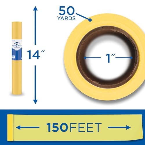 ALVIN 55Y-H Lightweight Tracing Paper Roll, Yellow, Suitable with Ink, Charcoal, Felt Tip Pen, for Sketching or Detailing - 14 inches x 50 Yards, 1-inch Core - color: Yellow - 50 Yards, size: 14"
