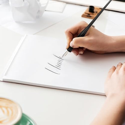10PCS Oblique Calligraphy Dip Pen Set - 2-in-1 Drawing Pen Holder with 8 Pieces Stainless Steel Pen Replacement Nibs for Writing, Painting, Signing, Sketch - color: black