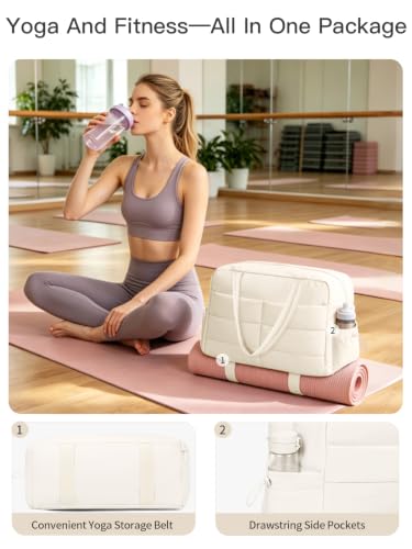 Gitus Travel Duffle Bag for Women Puffer Weekender Bags Carry on Gym Bag - color: Ivory