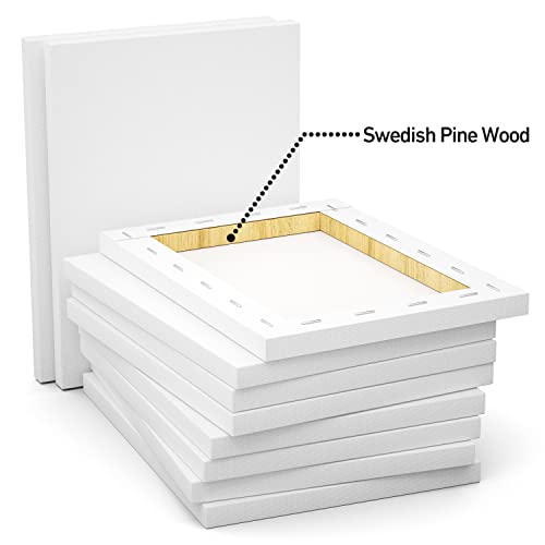 Stretched Canvas, 5x7 Inch Set of 10, Primed White | 100% Cotton Artist Canvas Boards for Painting, Acrylic Pouring, Oil Paint Dry & Wet Art Media - color: White, size: 5"x7"