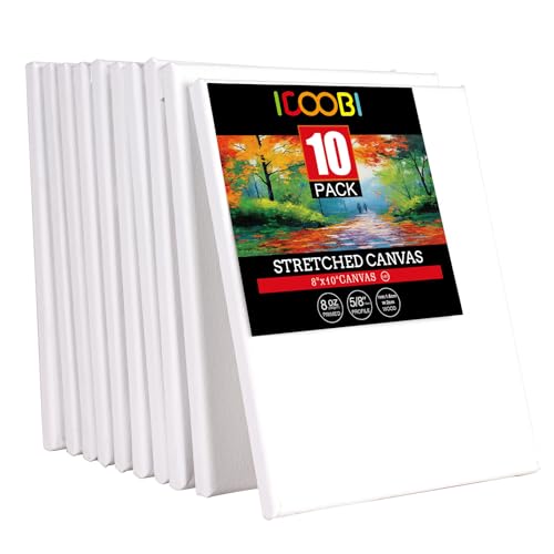 10 Pack 8x10 Stretched Canvases for Painting | 100% Cotton White Painting Canvas, Art Canvases for Oil, Acrylic Paint & Other Painting Media - size: 8x10 (10Pack)