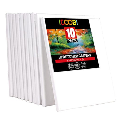 10 Pack 8x10 Stretched Canvases for Painting | 100% Cotton White Painting Canvas, Art Canvases for Oil, Acrylic Paint & Other Painting Media - size: 8x10 (10Pack)