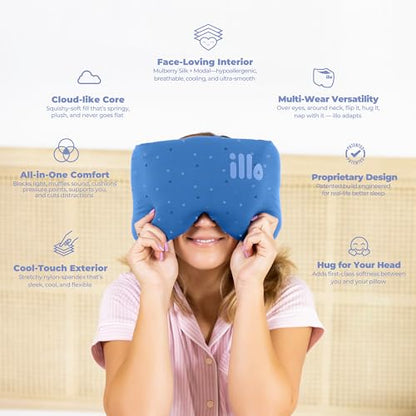 illo Sleep Mask - Thick 360 Fluffy Full Head Blocks Light & Muffles Sound - color: Bedtime Blue