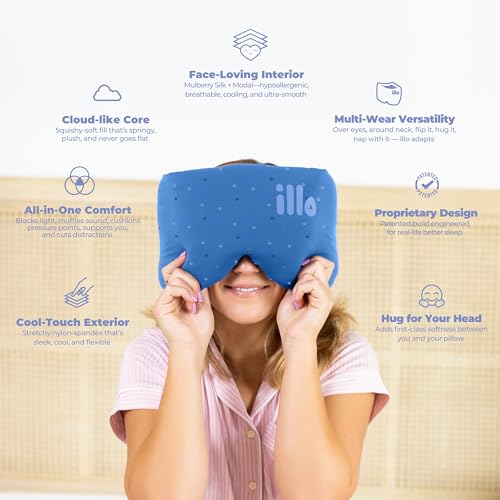 illo Sleep Mask - Thick 360 Fluffy Full Head Blocks Light & Muffles Sound - color: Bedtime Blue