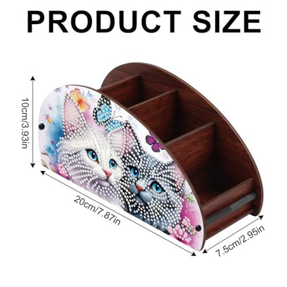 DIY Diamond Painting Storage Box Couple Cats, Handmade 5D Diamond Art Case Multi-Compartment Wooden Desktop Organizer for TV AC Remotes Makeup Brushes Pens Tabletop Holder, Valentine's Day Gift - color: Elegant Cats