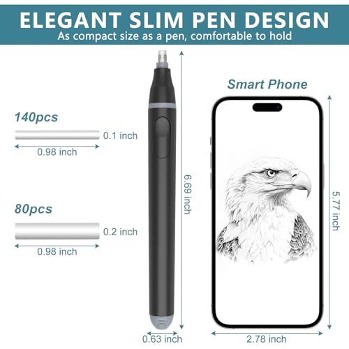Electric Eraser, Battery Operated Pencil Eraser with 220 Refills | 2 Eraser Sizes, Comfort Grip Electric Eraser for Drawing, Art Erasers for Artists, Students, Sketch & Engineers, Black