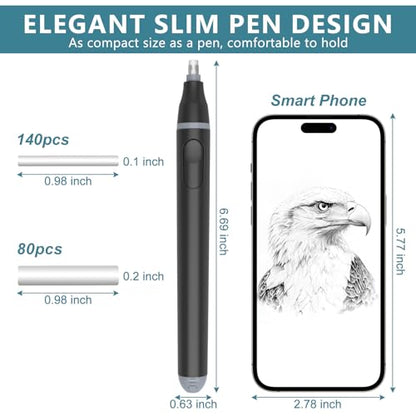 Electric Eraser, Battery Operated Pencil Eraser with 220 Refills | 2 Eraser Sizes, Comfort Grip Electric Eraser for Drawing, Art Erasers for Artists, Students, Sketch & Engineers, Black