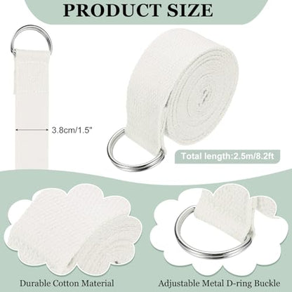 Yoga Strap for Stretching, Athletic Stretch Band with Adjustable Metal D Ring Buckle Yoga Bands - color: White, size: 8.2ft