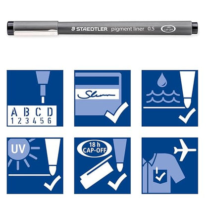 Staedtler Pigment Liner Pack, Black, 3 Pens, Assorted Line Widths 0.05mm/0.2mm/0.8mm, 308-9SBK3