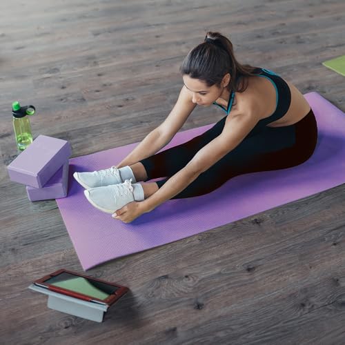 BalanceFrom 7-Piece Yoga Set with 71x24x0.5 Inches Extra Thick Mat and Carrying Sling – Includes 2 Blocks, Stretch Strap, 2 Towels, and Knee Pad for Home, Studio, and Gym Workouts - color: Purple