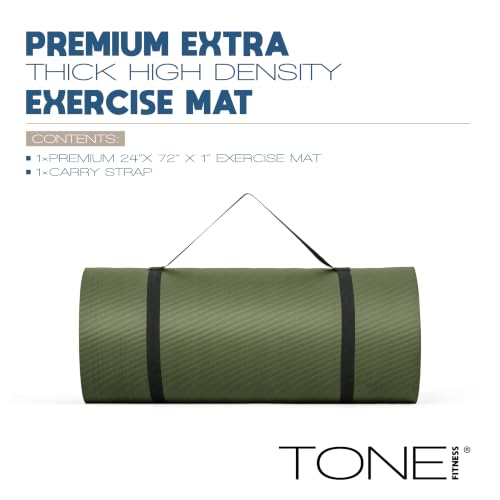 Tone Fitness 1-Inch Thick Yoga Mat | High-Density, Non-slip Exercise Mat with Carrying Strap for Yoga, Pilates, & Home Gym Workouts | Multiple Options - color: Green, style: Wave