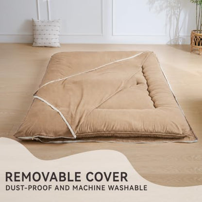 Japanese Floor Mattress,3.5" Thicken Futon Mattress Tatami Mat - color: Light Coffee, size: Twin (80”L × 39“W)