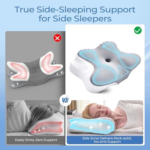 BDEUS Ergonomic Cervical Neck Pillow for Sleeping – Memory Foam Pillow with Massage Nodes for Neck Pain Relief, Side Sleeper & Back Support, CertiPUR-US Certified, Grey