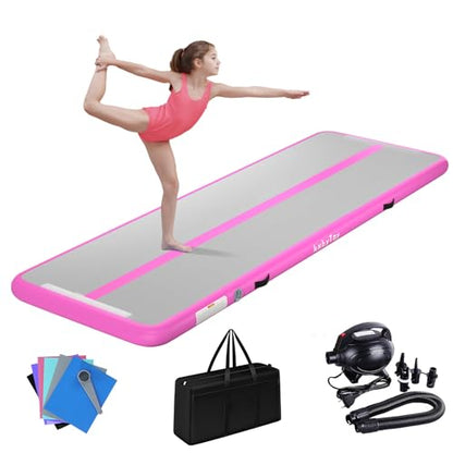 Air Mat Tumble Track 4 inches Thickness Inflatable Gymnastics Mat for Home Use/Training/Cheerleading/Yoga 10/13/16/20ft with Electric Air Pump - color: pink, size: 10' x 3.3' x 4" (L x W x H) (3m*1m*10cm)