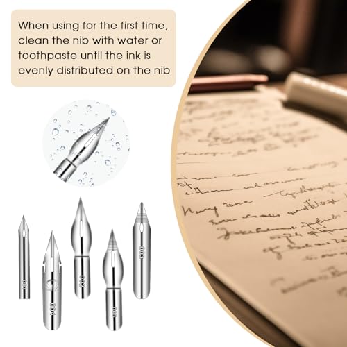 12PCS Comic Pen Nibs Set, Oblique Calligraphy Dip Pen Nib Holder with Stainless Steel Replacements for Writing, Signing, Painting - color: Wood+Black