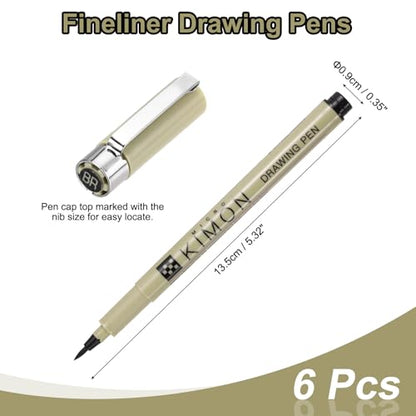 PATIKIL Fineliner Pens, BR Soft Head Drawing Pen Waterproof Inking Markers Liner Artist Watercolor Supplies Drawing Kit for Adult Sketching Journaling, Pack of 6 - style: BR Soft Head