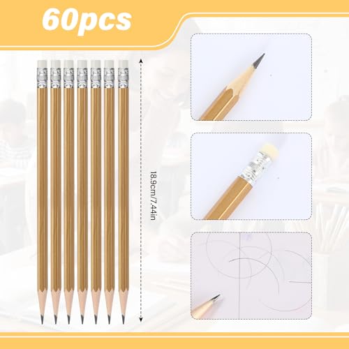 TecUnite 60 Pcs HB Pencils #2 Unsharpened Wood Cased Pencils with Eraser Pencil Cute Graphite No 2 Pen for Adults Gifts Exam School Office Sketching Learning (Gold Color, Silver) - color: Gold Color, Silver