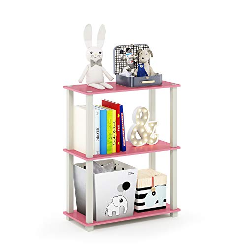 Furinno TURN-S-TUBE Storage Shelves, 3-Tier Book Shelf, Corner Shelf, Toolless Open Shelves, for Organization and Storage, Living Room, Garage, Home Office, Pink - color: Pink/White, size: 3-Tier Square Tube