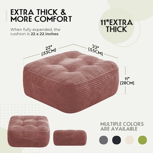 11" Thick Washable Floor Pillow for Adults, Yoga & Meditation Cushion with Handle, Square Large Pillows Seating with Removable Tufted Corduroy Cover for Tatami Living Room Board Games (Pink) - color: Pink