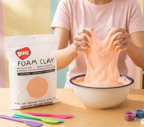 BOHS Foam Clay, Peach Air Dry Modeling Clay, 1.1 lb | Soft, lightweight; crack-free finish; EVA and polystyrene foam details; cosplay props, figurines, fake bakes and slime making - color: Peach, size: 500 g