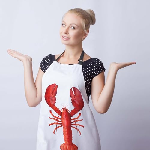 Cooking Apron for Women Lobster Aprons for Men for Kitchen Restaurant BBQ Painting Crafting Gardening 27” (W) x 31” (H), Waterproof Aprons - color: Lobster