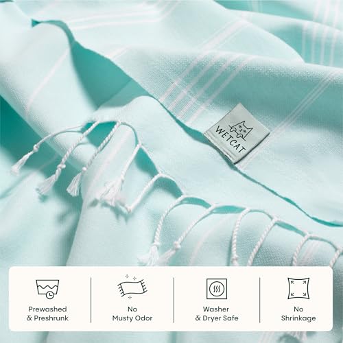 WETCAT Turkish Beach Blanket Sandproof (82"x82") 100% Turkish Cotton, Made in Turkey - Sand Free, Ultra Soft, Extra Large Throw for Picnic – Aqua - color: Aqua, size: XL Beach Blanket (82" x 82")