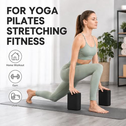 EXERZ Yoga Blocks 2 pack, Gym Blocks, Exercise Workout Fitness Bricks, Pilates Stretch Handstand Non-Slip - color: Black