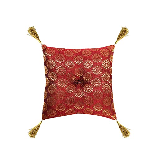 Cushion for Tibetan Singing Bowl Handmade Square Cushions Brocade Art Silk Home Decor Jewelry Display Pillow (5" x 5" Inch, Maroon) - color: Maroon, size: 5" x 5" Inch