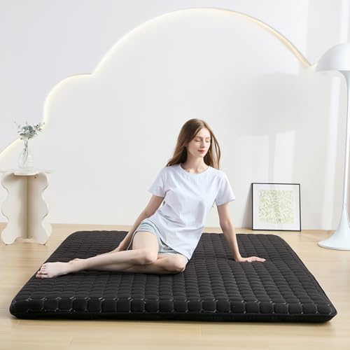 Zelladorra Japanese Floor Mattress, Anti-Slip Japanese Futon | Portable Floor Mattress, Roll Up Sleeping Mat with Storage Bag, ideal for Guests and Camping, Black - color: Black, size: Twin (80"L x 39"W)