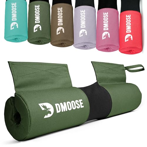DMoose Fitness Barbell Pad for Hip Thrust, Squat & Lunges - Non-Slip Thick Foam Cushion for Neck and Back Support with Two Straps - Hip Thrust Pad for Leg Day - Fits All Olympic Bars and Smith Machine - color: Military Green Covered