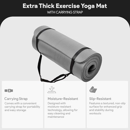 BalanceFrom 1-inch Thick 71x24 Inches Extra Thick Exercise Yoga Mat - color: Gray