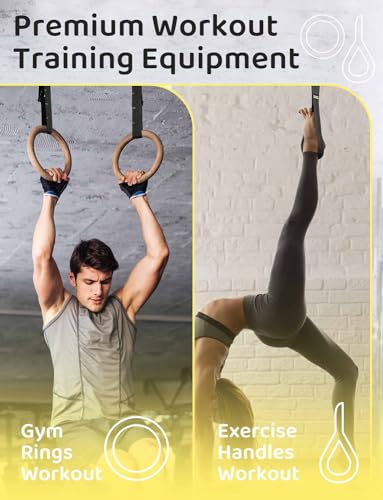 GHB Gymnastic Rings Wooden Gym Rings 1.25" Olympic Rings Adjustable Straps Pull Up Rings Sets for Workout Bodyweight Fitness Training - style: 32mm Rings & Buckle Numbered Straps Set
