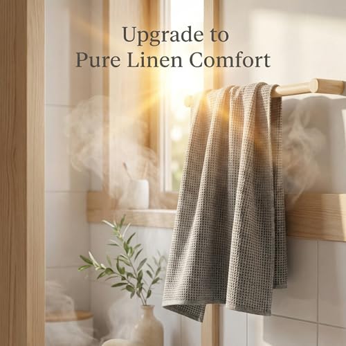 100% Linen Bath Towel 30x60-inch Waffle Weave Black-Natural Thin Quick Dry - color: Black Natural, size: Bath Towel
