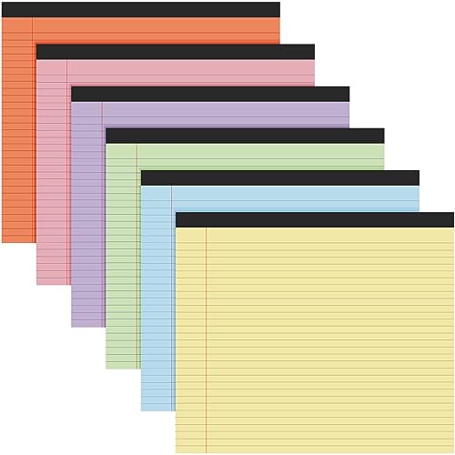 Lincia 6 Pcs Legal Pads Landscape Notebook, Bright Color | 11" x 9.5" College Ruled Notepad,Horizontal Lined Notebook, 40 Sheet, 80 Gsm, Assorted Colors Paper, Pastel Writing Pad - color: Bright Color