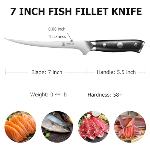 PAUDIN Fillet Knife, 7" Flexible Boning Knives with G10 Handle, Dishwasher Safe High Carbon German Steel Fish Knife for Meat Trimming, Deboning & Skinning,Professional Holiday BBQ Cooking Gift for Men - color: Fillet Knife - 7 inch