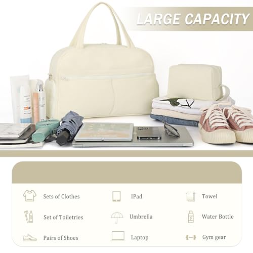 Sports Gym Bag for Women, Travel Duffle Bag with Shoe Compartment & Wet Pocket, Fitness Yoga Bag - color: S-Beige