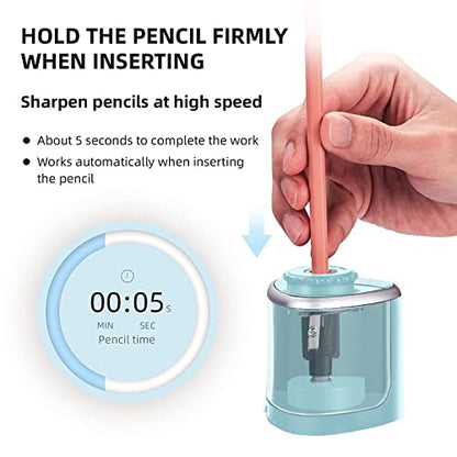 Aogwat Pencil Sharpener Electric Pencil Sharpener for Kids, Blade to Fast Sharpen, Suitable for No.2/School/Classroom/Office/Home (Blue) - color: Bule