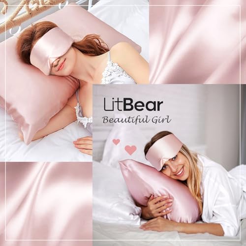 LitBear Silk Sleep Mask for Side Sleeper, Eye Mask Sleeping for Women Men | 100% 22 Momme Pure Mulberry Silk, Face-Hugging Padded Eye Cover for Sleeping with Adjustable Band, Pink - color: Pink