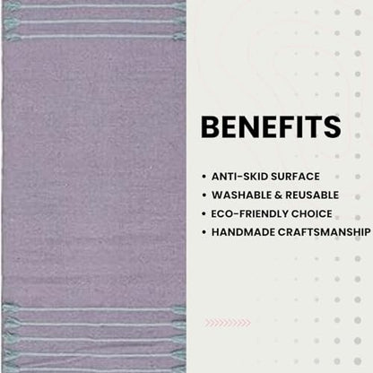 Indian Handmade100 % Organic Anti Skid Multi Colour Cotton Yoga Mat - Eco-Friendly Hand-Woven Rug - Non-Slip & Thick (24”x72”x5mm) for Hot yoga & Everyday Fitness at Home - Comfortable & Foldable Extra-Long Mat - color: Lilac