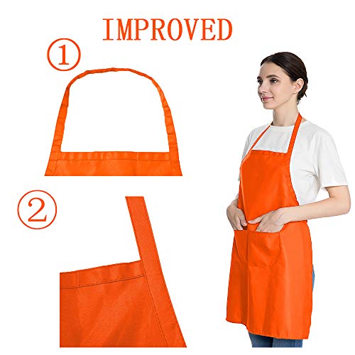 Total 6PCS Plain Color Bib Apron Adult Women Unisex Durable Comfortable with 2 Front Pocket Washable Chef for Cooking Baking Kitchen Restaurant Crafting Orange - color: Orange
