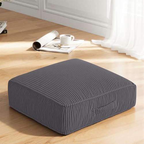 Meditation Floor Pillow for Adults, 8" Extra Thick Floor Cushion - color: Dark Grey, size: 24x24x8 inch
