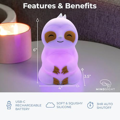 Mindsight 'Breathing Buddha' Guided Visual Meditation | 3 Modes to Slow Your Breathing & Calm Your Mind | Stress & Anxiety Relief | Wellness Gift | Adults, Kids, Classrooms | USB Rechargeable - size: Sloth
