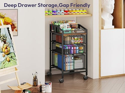 SWTYMIKI Rolling Utility Cart with Drawers - Under Desk Storage Cart with DIY Divider & Lockable Wheels, Multi-Functional Craft Art Supply Organizer for Office, Vanity, Craft Room & Studio Black - color: Black
