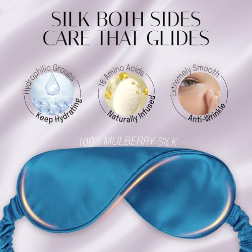 Silk Sleep Mask Eye Mask Blindfold with Double Layer Silk Filling and Elastic Strap for Full Night's Sleep, Travel and Nap, Eye Cover Eyeshade with Luxury Bag and Ear Plugs by OLESILK (Royal Blue) - color: Royal Blue