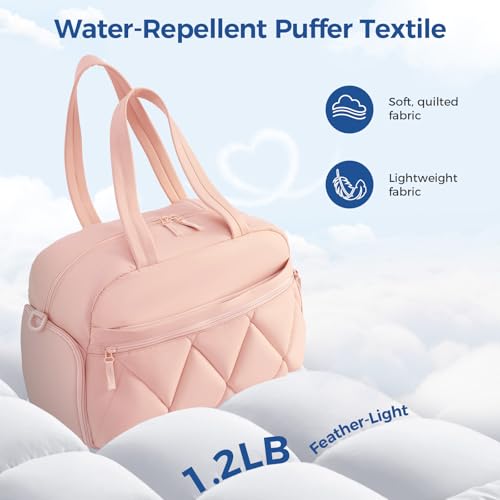 Women's Duffle Gym Bag, Carry-On Shoe Compartment for Weekender Overnight - color: Pink, size: Medium